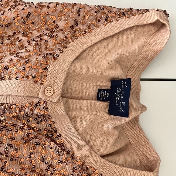 AMERICAN EAGLE OUTFITTERS - Sequin Button Down Cardigan Sweater (Rose Gold) - Picture 8 of 8